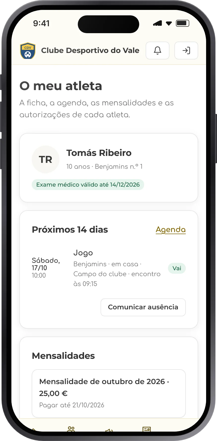 Área do atleta