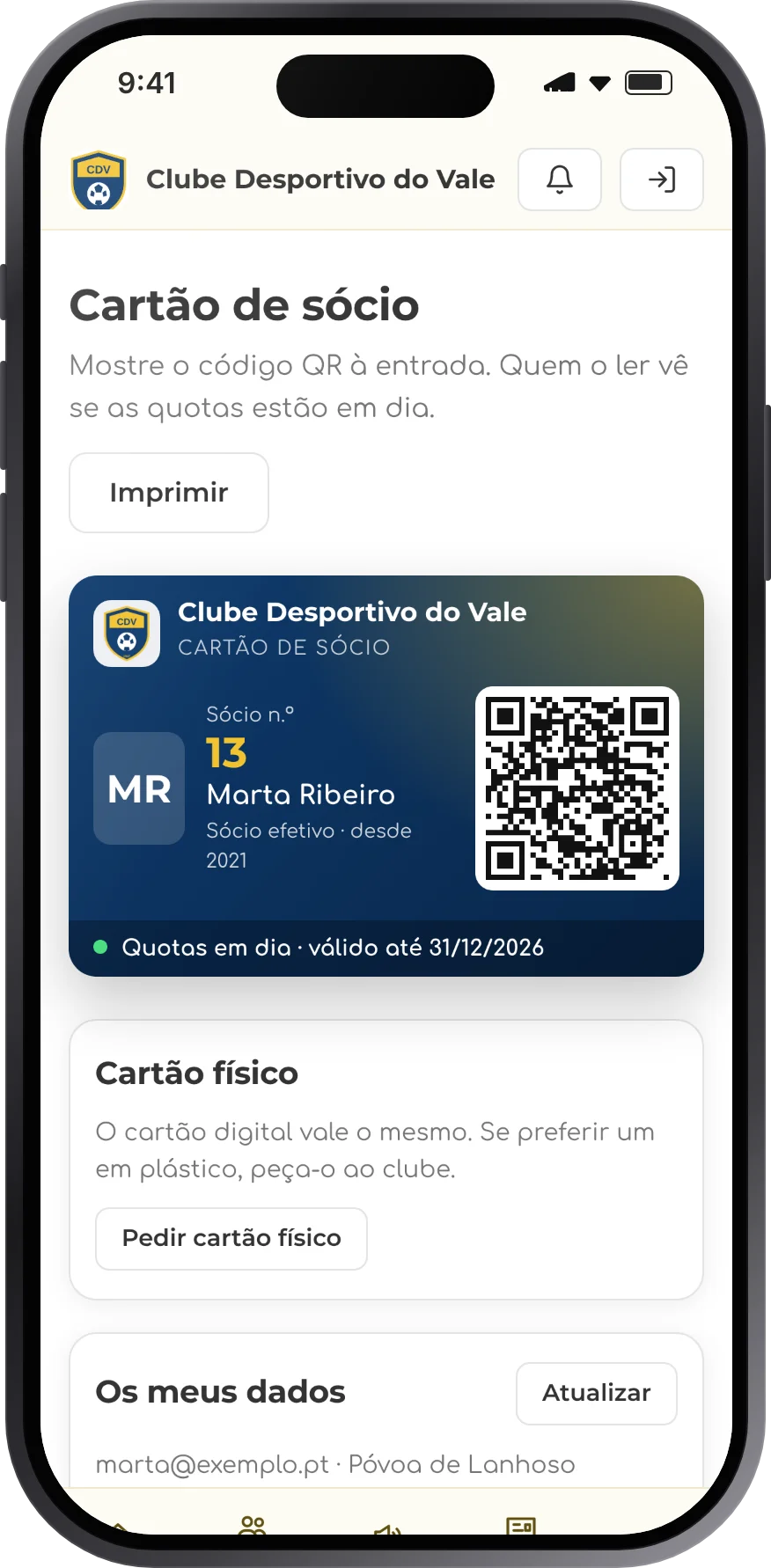 Cartão de sócio no telemóvel