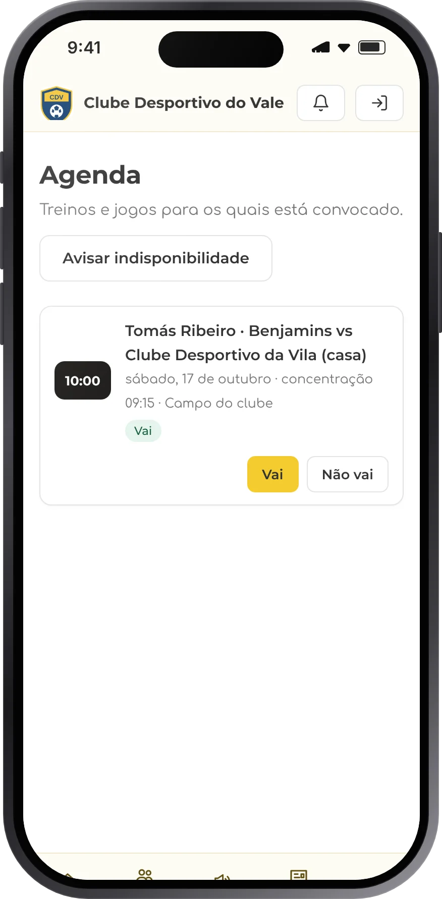 Convocatória no telemóvel