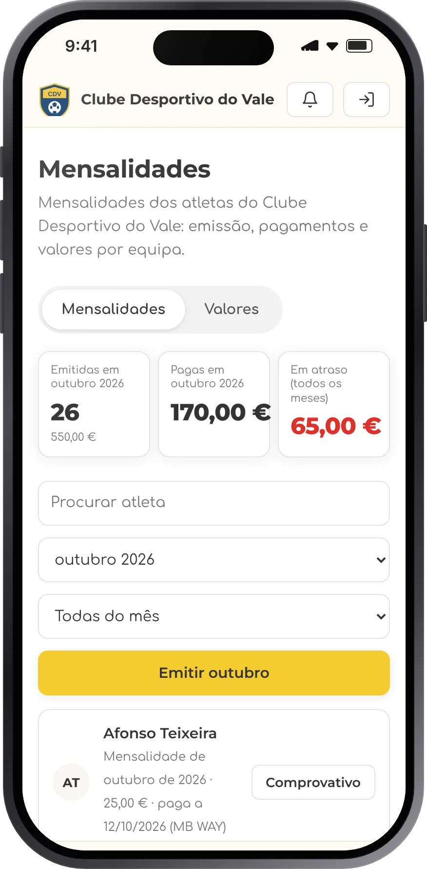 Mensalidades no telemóvel